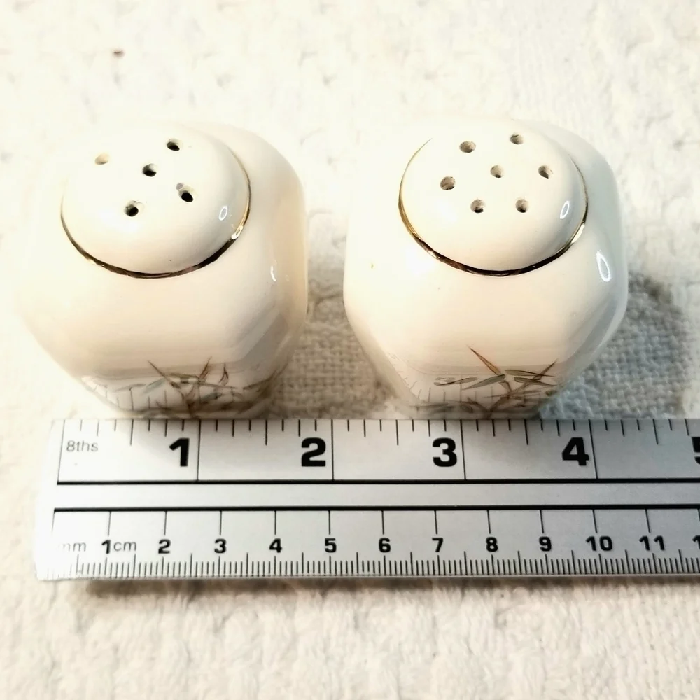 White Bamboo Design Salt and Pepper Shakers, Oriental Country Cottagecore Style